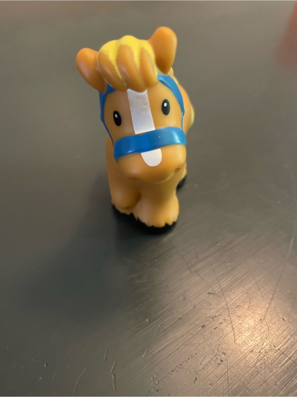 Little people Yellow Toy Horse Figure with Blue Bridle yellow hair - Kids Toy